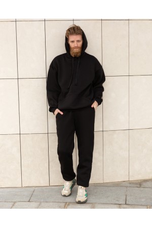 Черный спортивный костюм Оверсайз худи и брюки утепленный