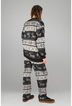 Мужской спортивный костюм оверсайз утепленный: свитшот и брюки с принтом олени