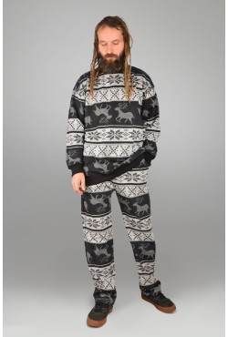 Мужской спортивный костюм оверсайз утепленный: свитшот и брюки с принтом олени