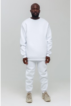 Белый мужской спортивный костюм оверсайз утепленный: свитшот и брюки