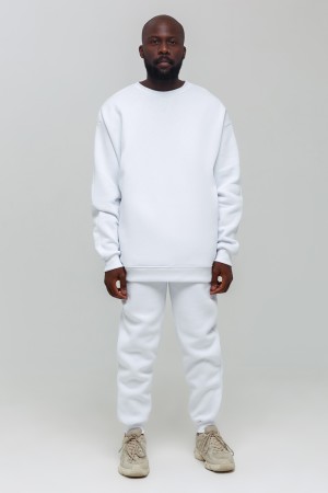 Белый мужской спортивный костюм оверсайз утепленный: свитшот и брюки