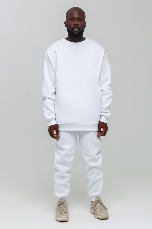   Jogging suit OVERSIZE White Sweatshirt S-46-Unisex-(Мужской)    Белый мужской спортивный костюм оверсайз утепленный: свитшот и брюки 