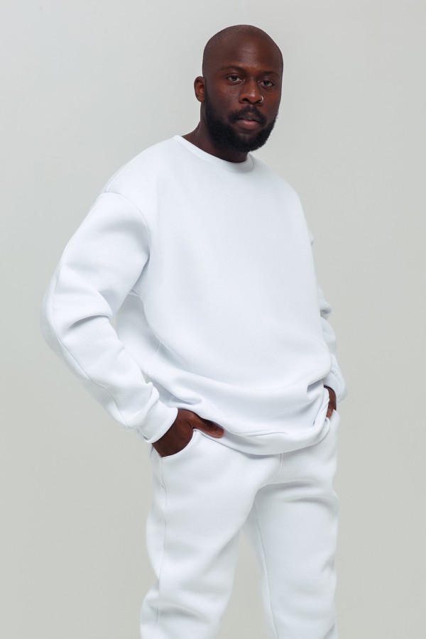 Белый мужской спортивный костюм оверсайз утепленный: свитшот и брюки   Магазин Толстовок Все худи толстовки свитшоты больших размеров