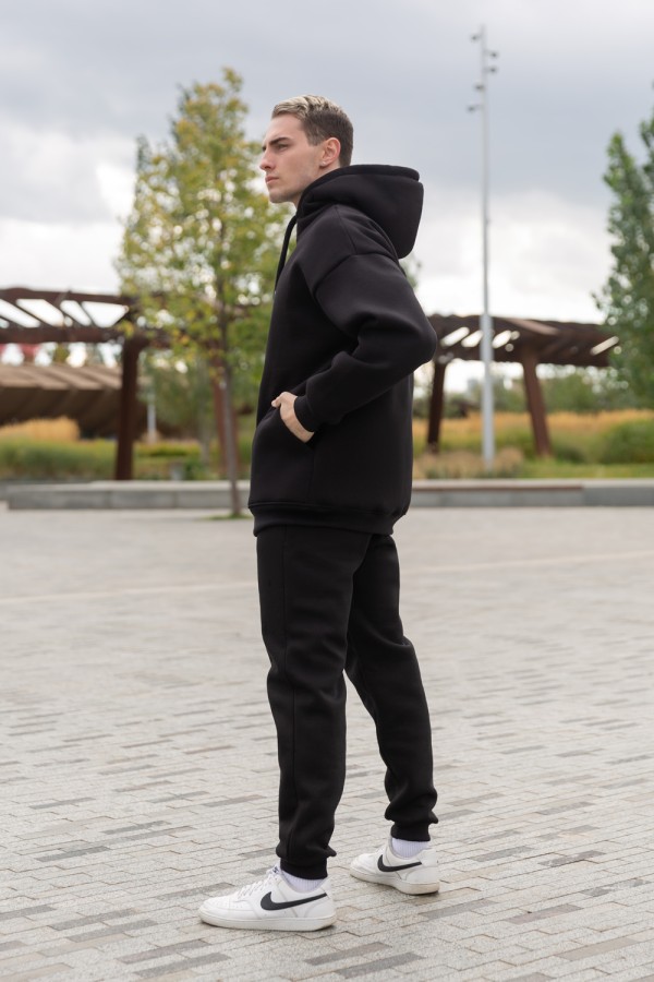 Черный спортивный костюм Оверсайз на молнии мужской утепленный   Магазин Толстовок Спортивный костюм: оверсайз и джоггеры