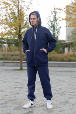 Зип худи на молнии оверсайз темно синяя премиальное качество, футер 3-х начес - заказать оптом
