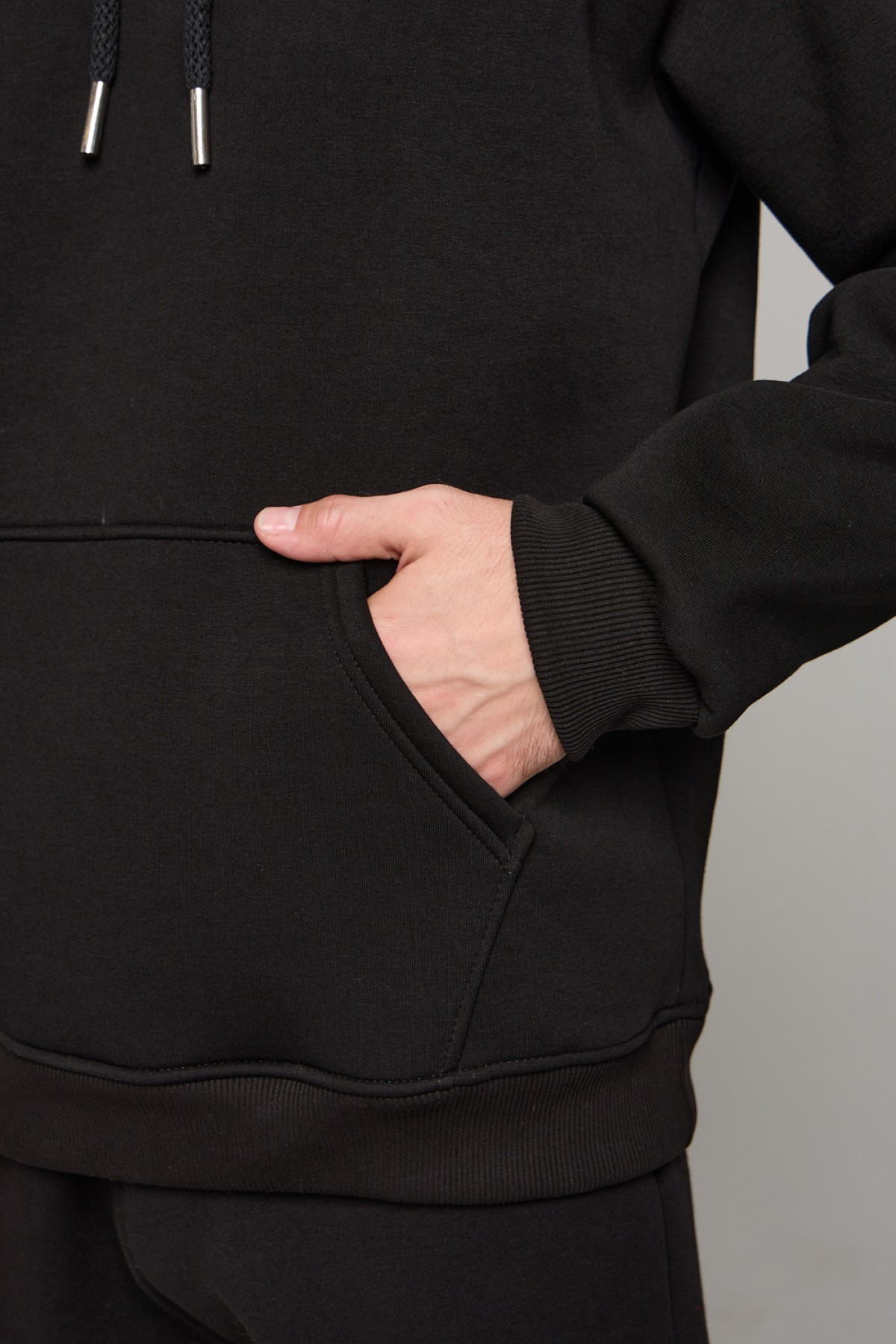 Спортивный костюм черный худи и брюки премиум утепленные | Premium tracksuit Black color — фото 9