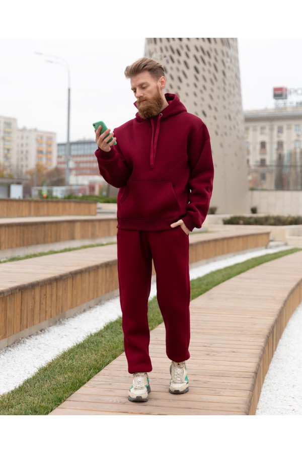 Спортивный костюм бордовый худи и брюки премиум утепленные | Premium tracksuit bordo color