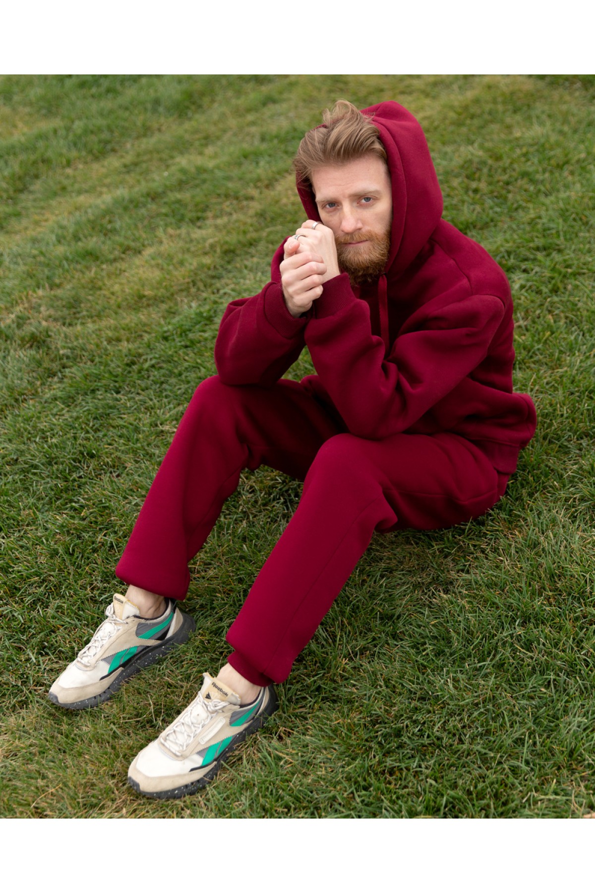 Спортивный костюм бордовый худи и брюки премиум утепленные | Premium tracksuit bordo color — фото 5
