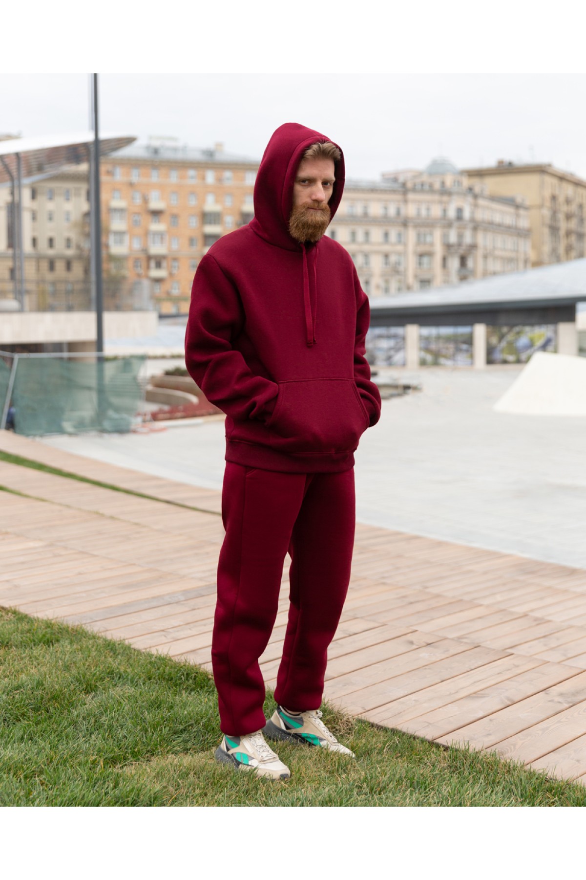 Спортивный костюм бордовый худи и брюки премиум утепленные | Premium tracksuit bordo color — фото 6