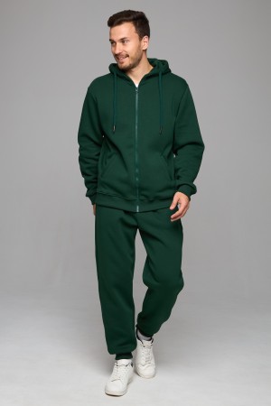 Премиум костюм мужской зимний темно-зеленого цвета: худи на молнии и брюки 