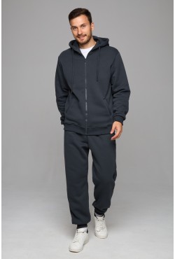 Премиум костюм мужской зимний графитовый: худи на молнии и брюки