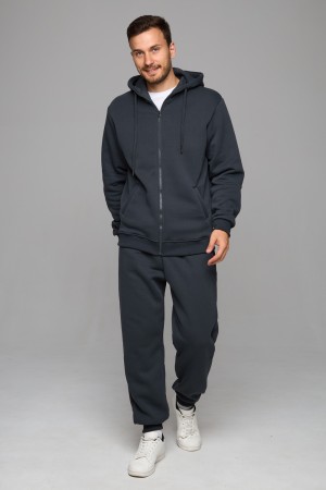 Премиум костюм мужской зимний графитовый: худи на молнии и брюки