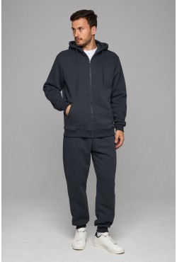 Премиум костюм мужской зимний графитовый: худи на молнии и брюки