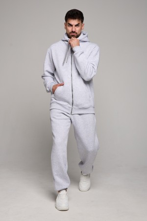 Спортивный костюм на молнии мужской зимний цвет серый меланж: худи зип и брюки