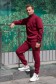 Bordeaux Olympic sweatshirt and sport pans M-48-Unisex-(Мужской)    Мужской зимний спортивный костюм бордовый: пуловер с короткой молнией и теплые спортивные брюки 