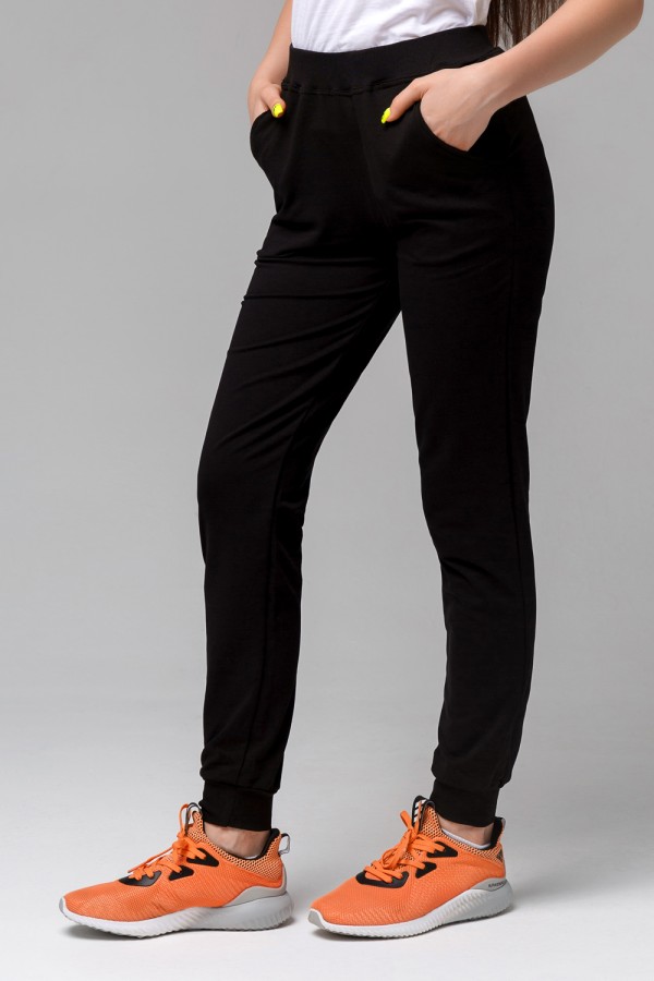  Черные женские спортивные штаны без начеса M-42-44-Woman-(Женский)    Черные женские спортивные брюки трикотажные на лето 