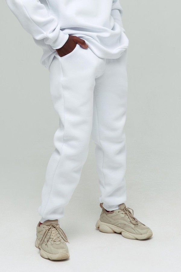  Sweatpants white man 320 XS-44-Unisex-(Мужской)    Белые мужские спортивные брюки с начесом утепленные зимние 