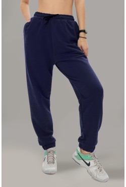 Женские спортивные брюки демисезонные темно-синие без начеса