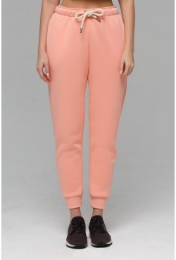 Джоггеры женские цвет персиковый розовый утепленные спортивные брюки с начесом