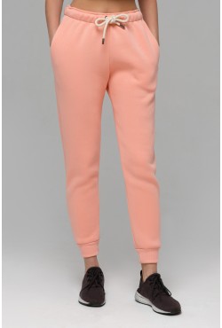 Джоггеры женские цвет персиковый розовый утепленные спортивные брюки с начесом