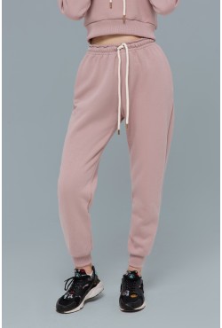 Джоггеры женские цвет пудровый розовый утепленные спортивные брюки с начесом