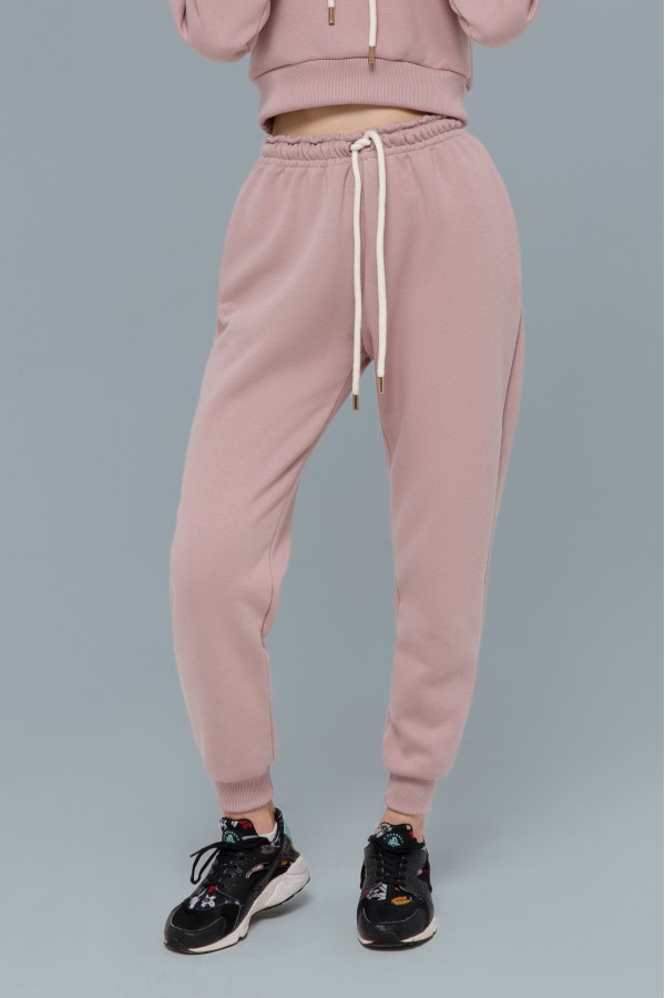  Joggers Powder Demiseson 6XL-56-58-Woman-(Женский)    Джоггеры женские цвет пудровый розовый утепленные спортивные брюки с начесом 