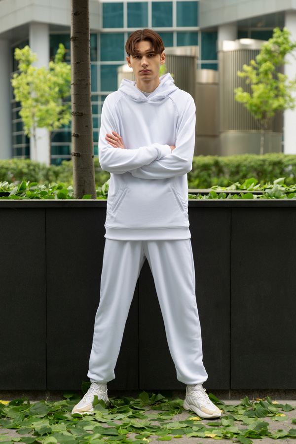  demi-season suit: Premium raglan white S-46-Unisex-(Мужской)    Костюм демисезонный без начеса: премиум худи реглан и брюки в белом цвете 