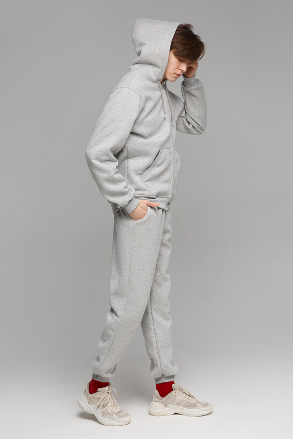 Мужской зимний спортивный костюм серый меланж 330гр/м2 с начесом (толстовка на молнии)