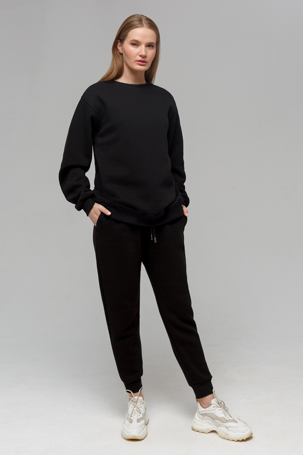 Winter Sport Suit Sweatshirt & Joggers BLACK XS-38-40-Woman-(Женский)    Черный спортивный костюм женский утепленный свитшот и джоггеры 