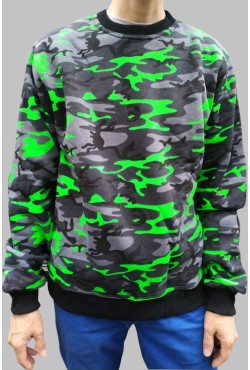 Свитшот милитари мужской зеленый неон камуфляжный