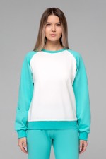 Женский лонгслив летний молочный с мятным рукавом-реглан   Магазин Толстовок Лонгсливы Реглан Летние ЖЕНСКИЕ
