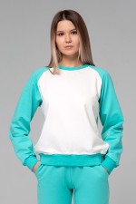 mint milk sweatshirt reglan 220 summer long sleeve XS-38-40-Woman-(Женский)    Женский лонгслив летний молочный с мятным рукавом-реглан 