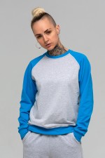  Summer Longsleave Gray-Azure Woman S-40-42-Woman-(Женский)    Женский лонгслив летний серый с бирюзовым рукавом-реглан 