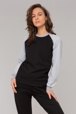 Женский лонгслив летний серый с черным рукавом-реглан   Магазин Толстовок Лонгсливы Реглан Летние ЖЕНСКИЕ