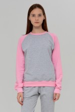 Женский лонгслив летний серый с розовым рукавом-реглан   Магазин Толстовок Лонгсливы Реглан Летние ЖЕНСКИЕ