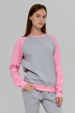  Summer Longsleave Pink-Gray Woman L-44-46-Woman-(Женский)    Женский лонгслив летний серый с розовым рукавом-реглан 