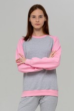 свитшот реглан женский серый с розовым