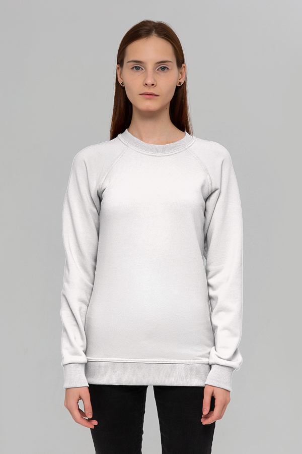  Woman White sweatshirt reglan 300 L-44-46-Woman-(Женский)    Женский белый свитшот с рукавом реглан петельный (демисезон) 