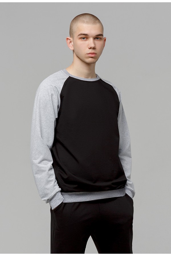  MAN Sweatshirt reglan gray-black thin fabric 220gr/m 6XL-62-Unisex-(Мужской)    Мужской лонгслив черный с серым рукавом-реглан летний 