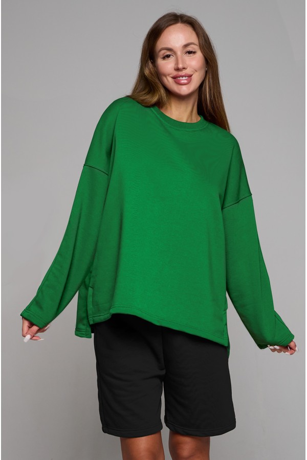  Sweatshirt oversize green color XS-38-40-Woman-(Женский)    Свитшот оверсайз диагональ зеленый без начеса Ampir 