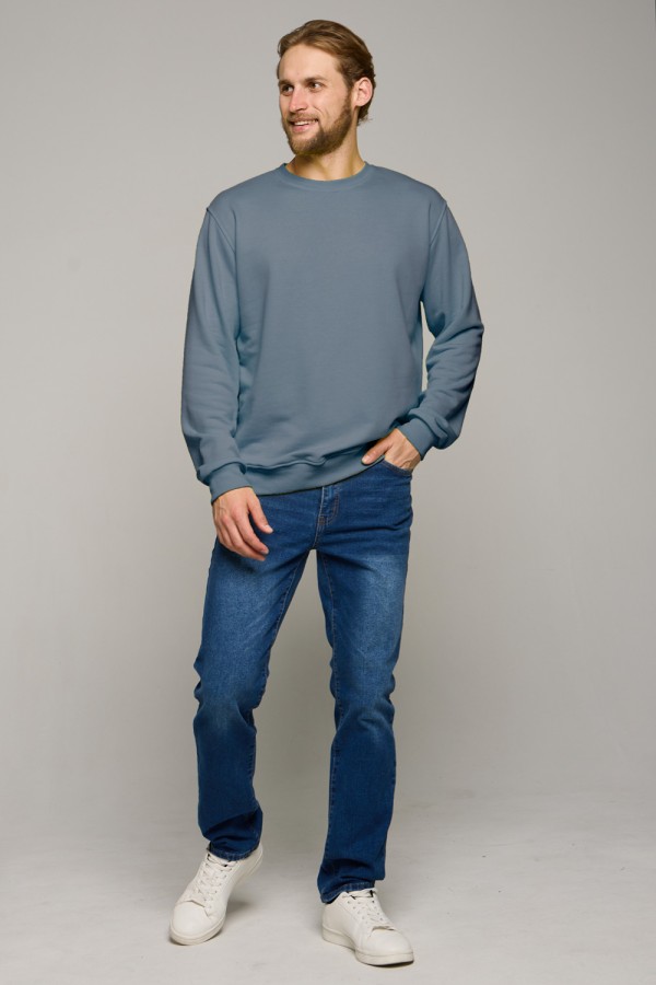 мужской синий байкал свитшот без начеса футер 3-нитка 320 гр, мерч, брендирование, печать