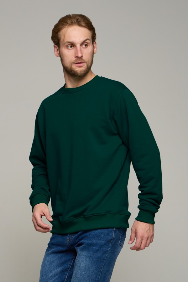  Dark Green classic sweatshirt man dg M-48-Unisex-(Мужской)    Мужской темно-зеленый свитшот классический без начеса петельный 320гр/м2 
