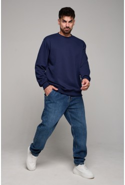 Мужской темно-синий свитшот классический без начеса петельный 320гр/м2