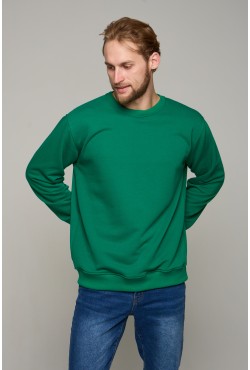 Мужской зеленый свитшот классический без начеса петельный 320гр/м2