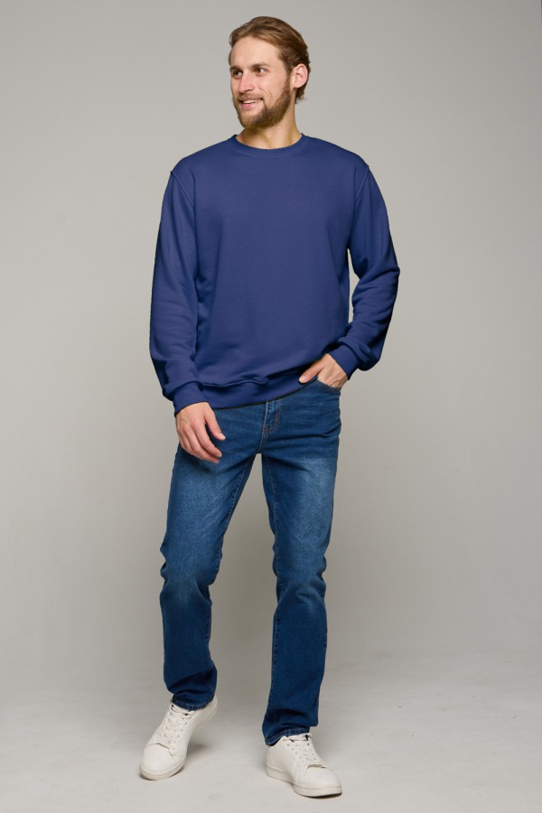 мужской индиго свитшот без начеса футер 3-нитка 320 гр, мерч, брендирование, печать