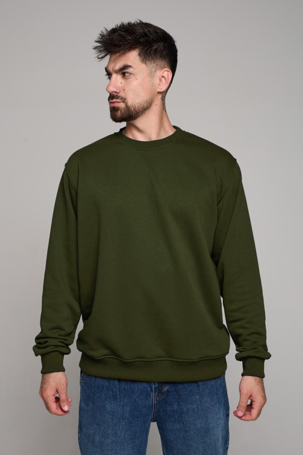  Khaki classic sweatshirt man dg XS-44-Unisex-(Мужской)    Мужской хаки свитшот классический без начеса петельный 320гр/м2	 
