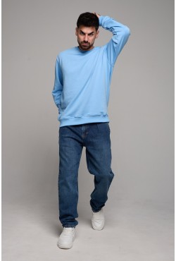 Мужской голубой свитшот классический без начеса петельный 320гр/м2