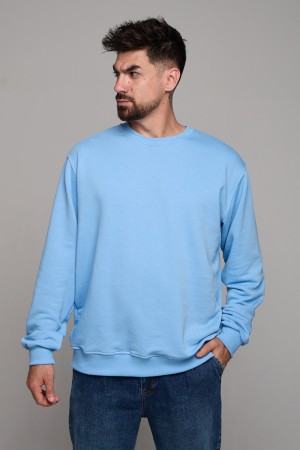 Мужской голубой свитшот классический без начеса петельный 320гр/м2