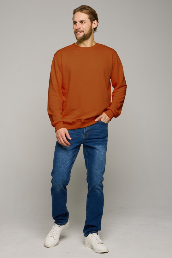 мужской терракотовый свитшот без начеса футер 3-нитка 320 гр, мерч, брендирование, печать