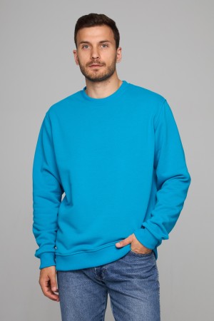 Мужской бирюзовый свитшот классический без начеса петельный 320гр/м2
